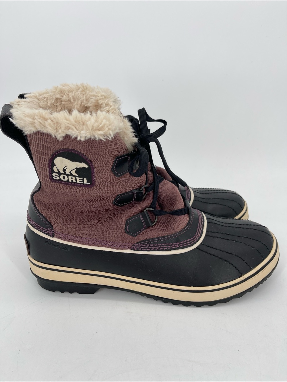 Sorel Tivoli Waterproof Women’s Purple/Black Winter Boots Faux Fur Collar 11
